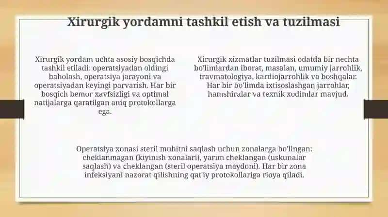 Tibbiy etika va diantalogiya. Xirurgik yordam tashkil etish 4
