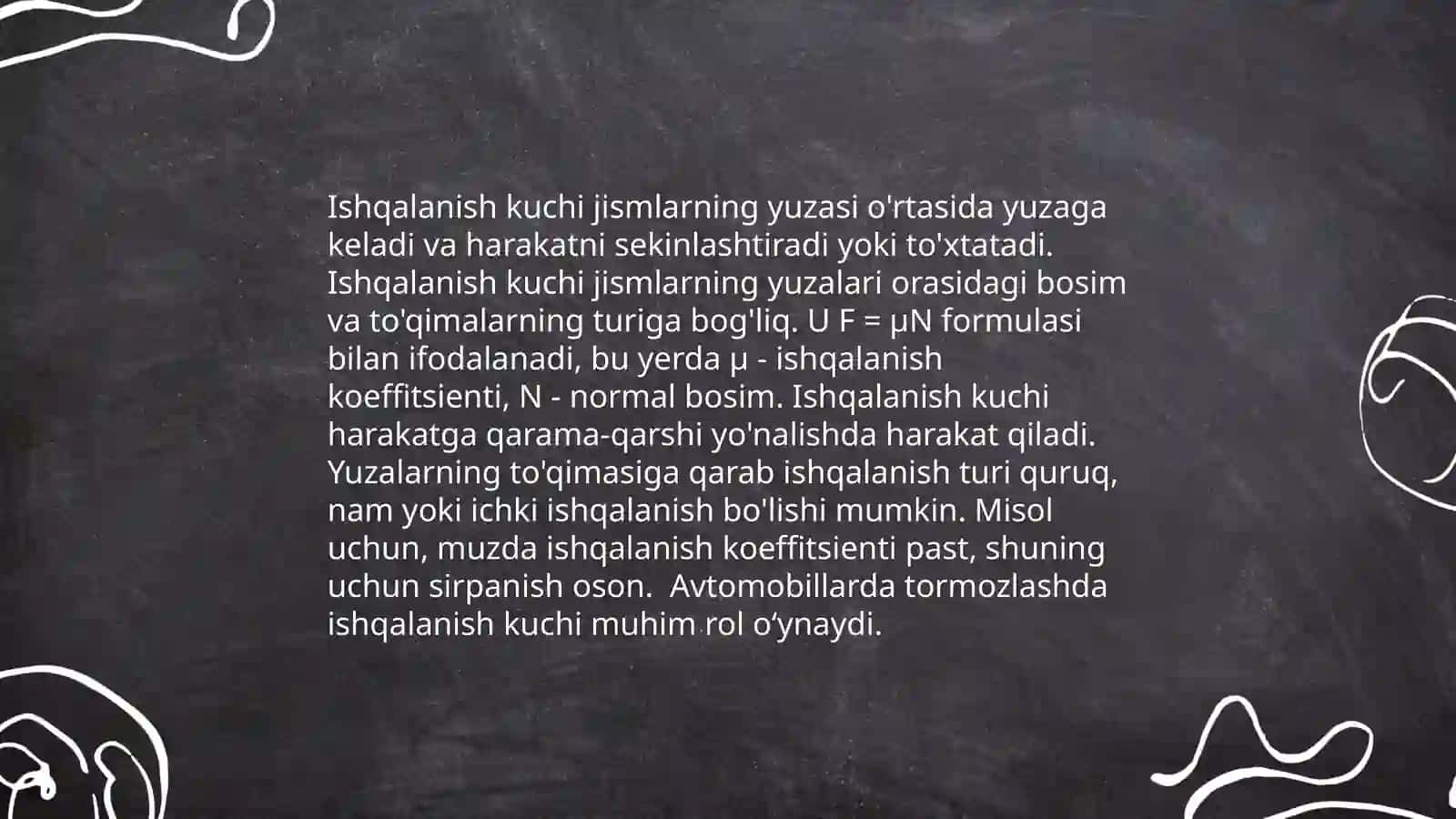 Qiya tekislikda ishqalanish kuchi ta‘siridagi harakat 4