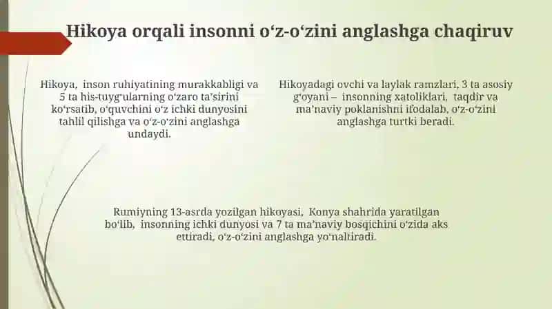J.Rumiyning Ovchi va lochin rivoyati 4