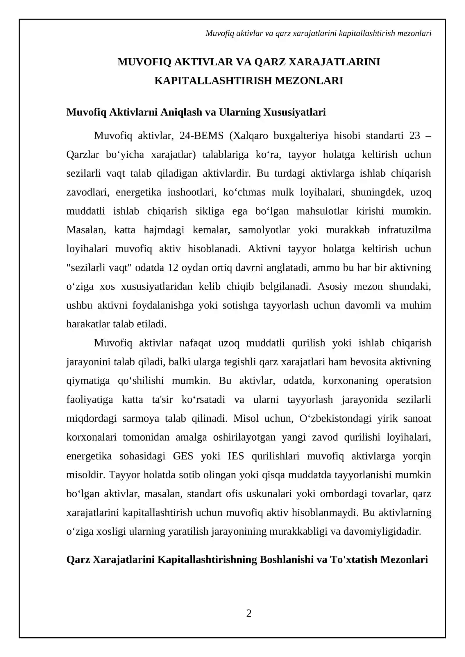 Muvofiq aktivlar va qarz xarajatlarini kapitallashtirish mezonlari 4