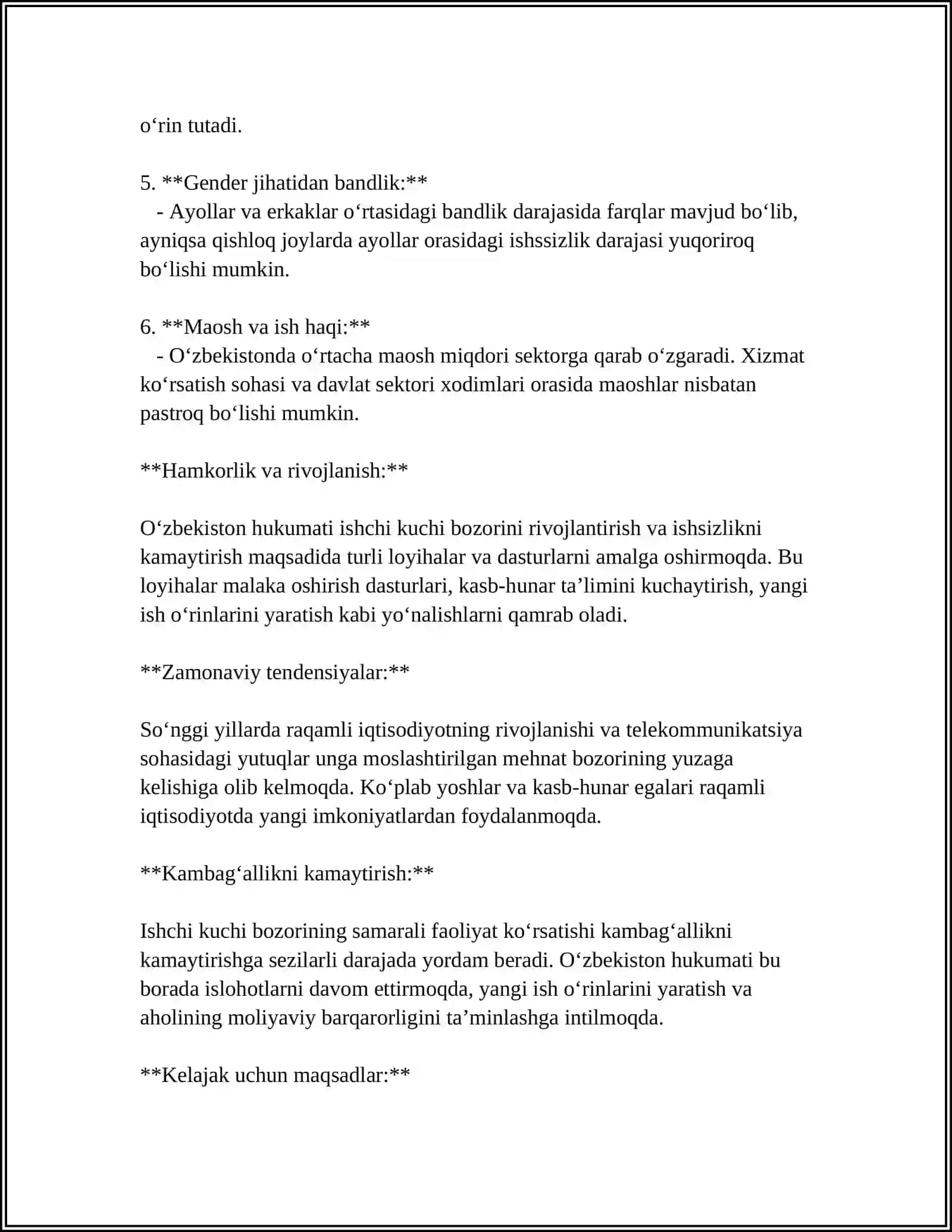 ISHCHI KUCHI, UNING BANDLIGI VA ISHSIZLIK 4
