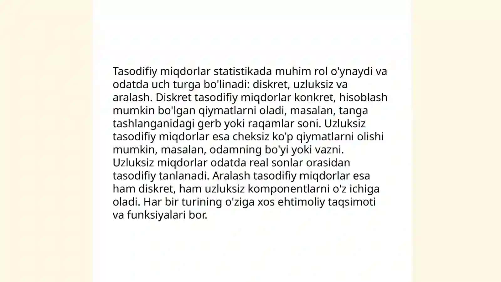 Tasaddifiy miqdor tushunchasi va uning turlari 4