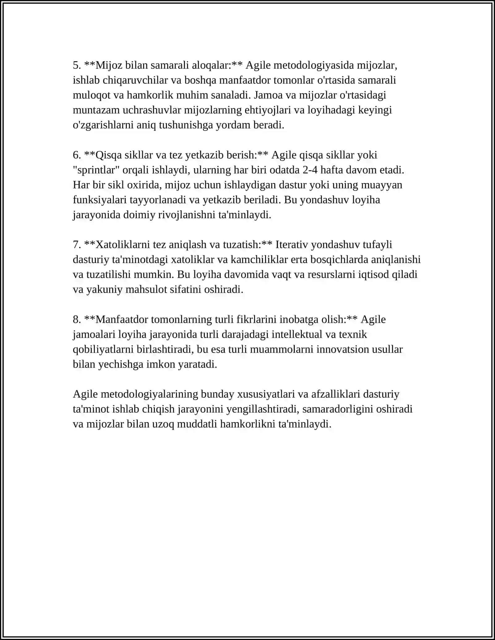 DASTURIY TA'MINOT LOYIHASINING AGIL METODOLOGIYALAR ASOSIDA BOSHQARILISHI 4