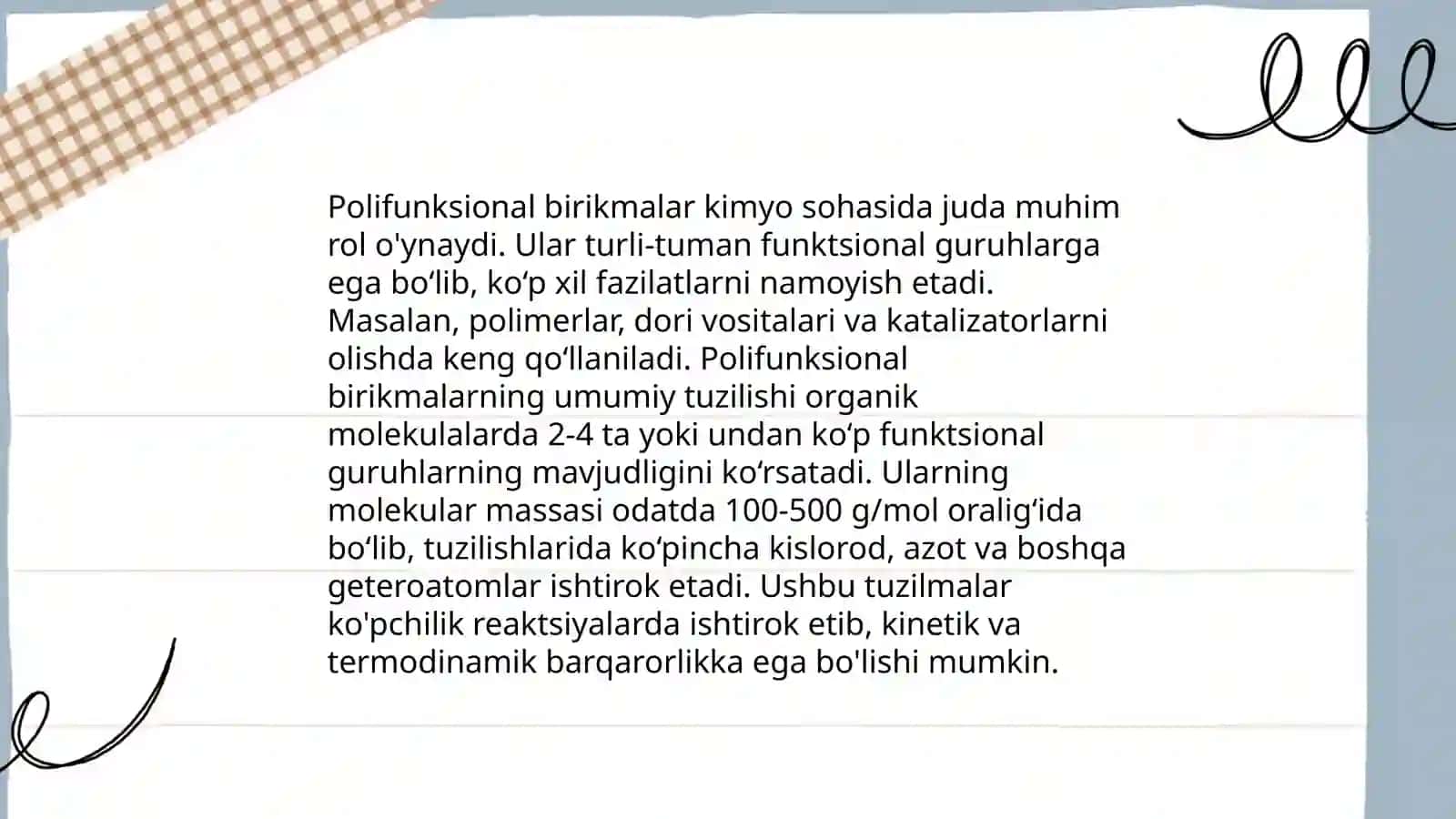 Polifunksional birikmalar va ularni kimyoviy xossalari 4