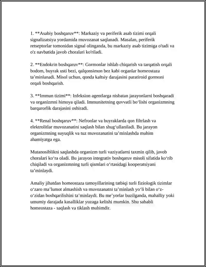 ORGANIZM ÓZ-ÓZINI BOSHQARISH. FUNKSIONAL BOSHQARIV MEXANIZMLARI 4