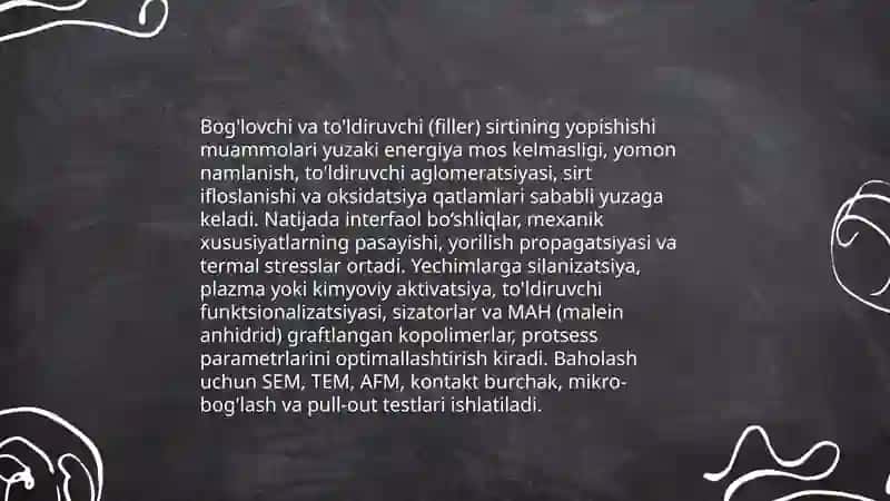 Palimer kompazit materiallarda bog'lovchi yaratish muammolari 4