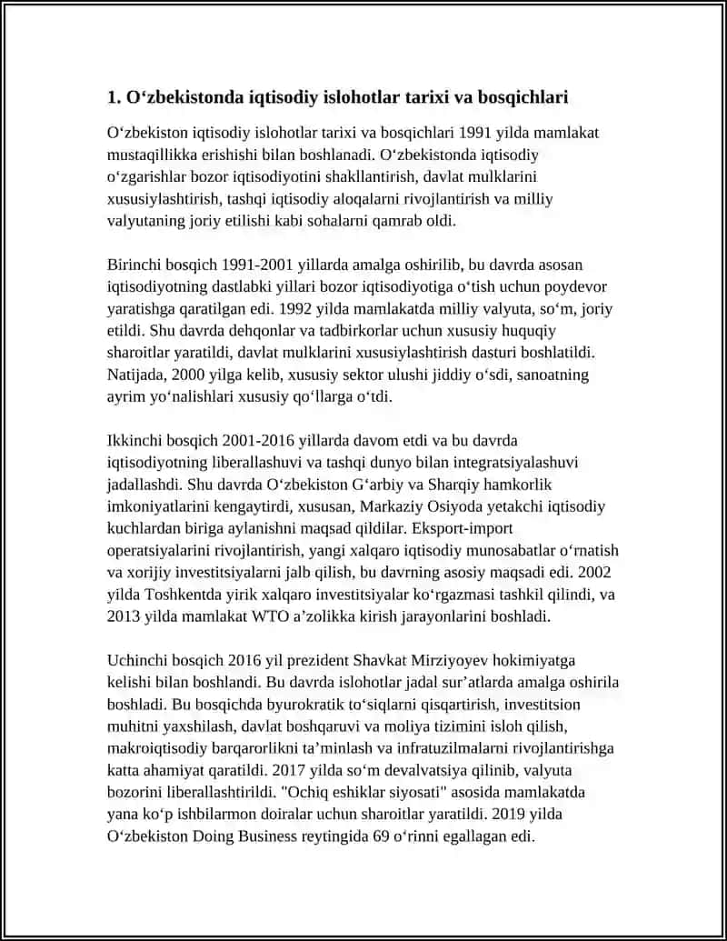 O‘ZBEKISTON IQTISODIY ISLOHOTLARNING AMALGA OSHIRILISHI, BOZOR MUNOSABATLARING SHAKLLANISHI 4