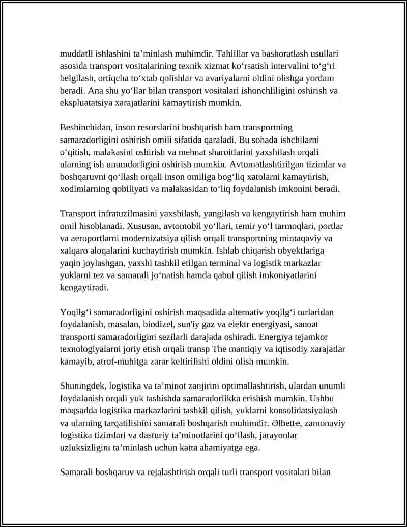 SANOAT TRASNPORTINING TEXNIK-IQTISODIY TAVSIFI VA RIVOJLANISH MUAMMOLARI 4