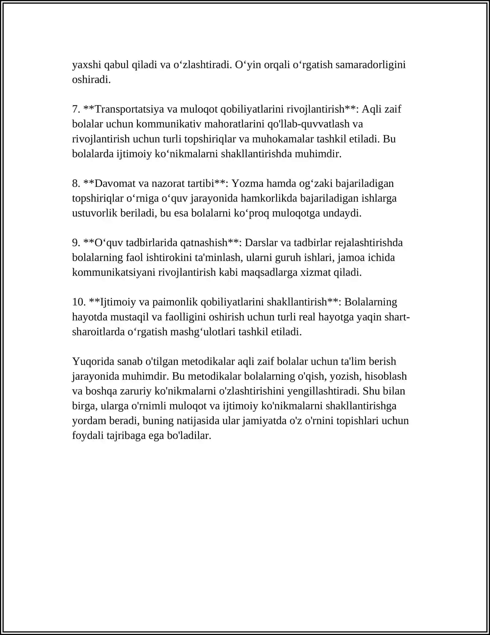 AQLI ZAIF BOLALARNING TA'LIM TARBIYASI 4