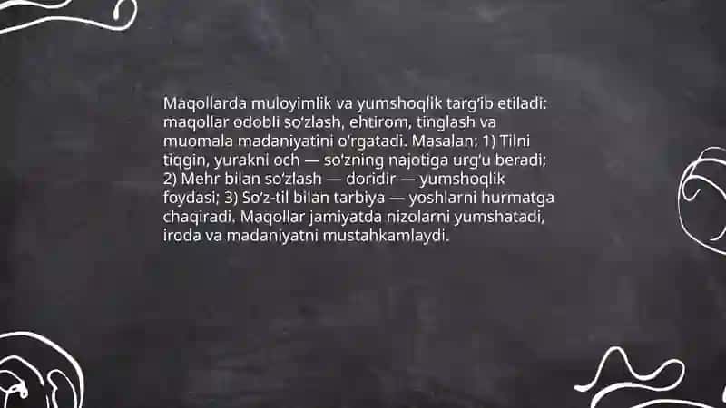 Oʻzbek xalq maqollari nutq odobini aks ettirish 4
