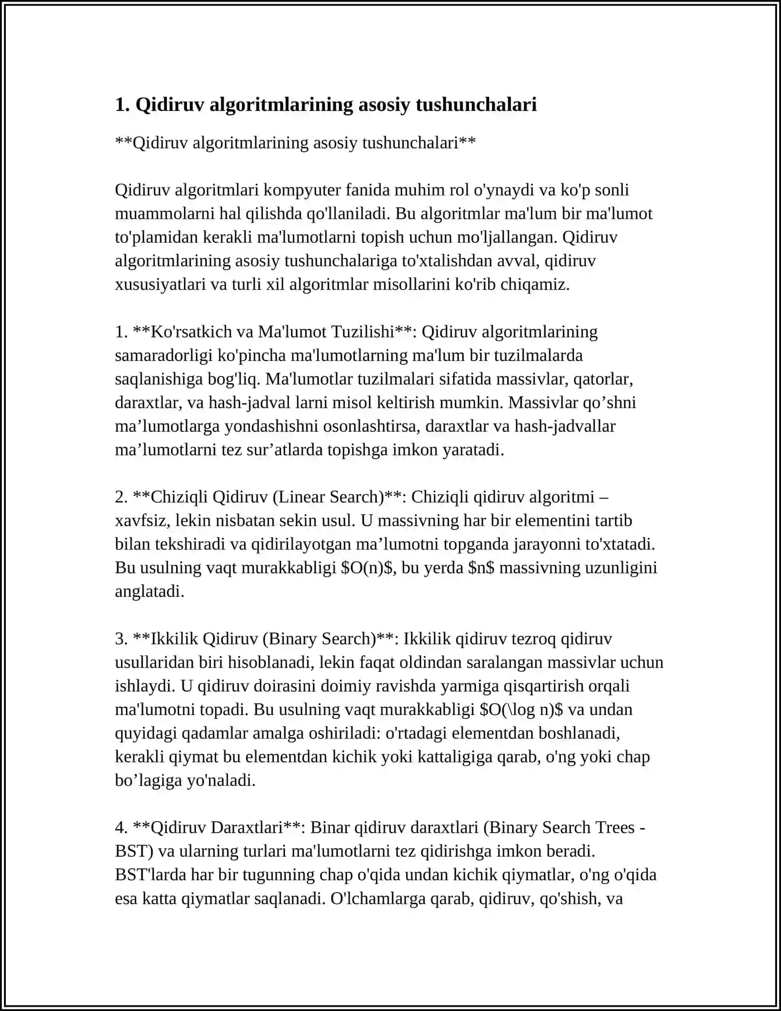 QIDIRUV ALGORITMLARI ASOSIDA RAQIB QIDIRUVINI ISHLAB CHIQISH 4