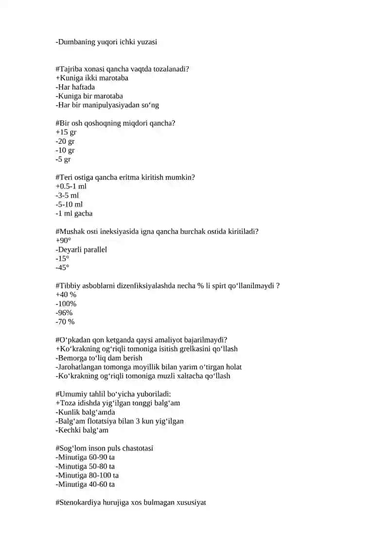 TIBBIYOT KASBIGA KIRISH FANIDAN TESTLAR 4