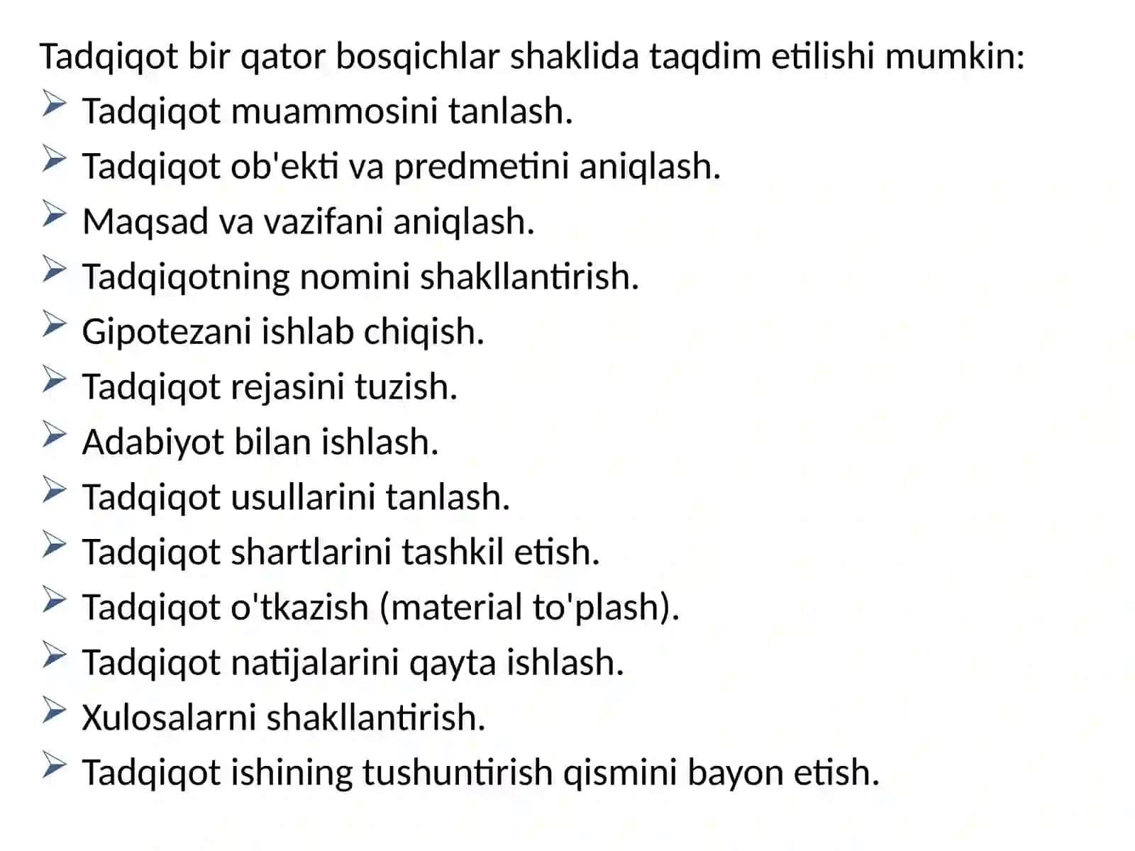 Tadqiqot jarayoni bosqichlari 4