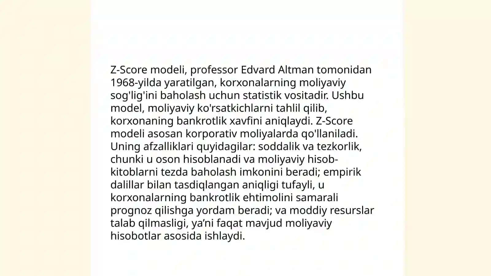 Bankrotlikni aniqlashning turli modellari 4