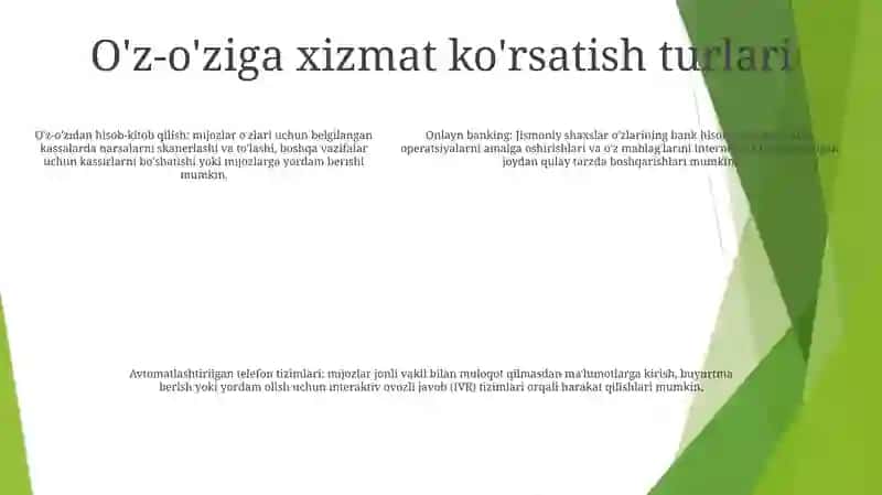 O'Z-'Oziga Xizmat Ko'Rsatish 4