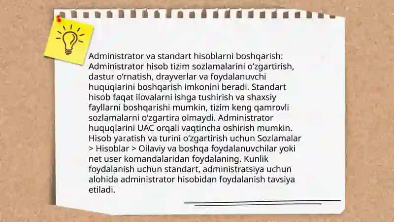 WINDOWS OT da foydalanuvchi qayd yozuvini sozlash 4