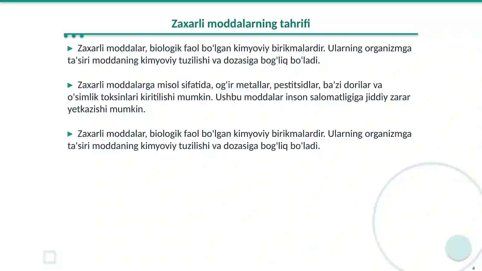 Zaxarlanish. Zaxarli moddalarning tahrifi 4