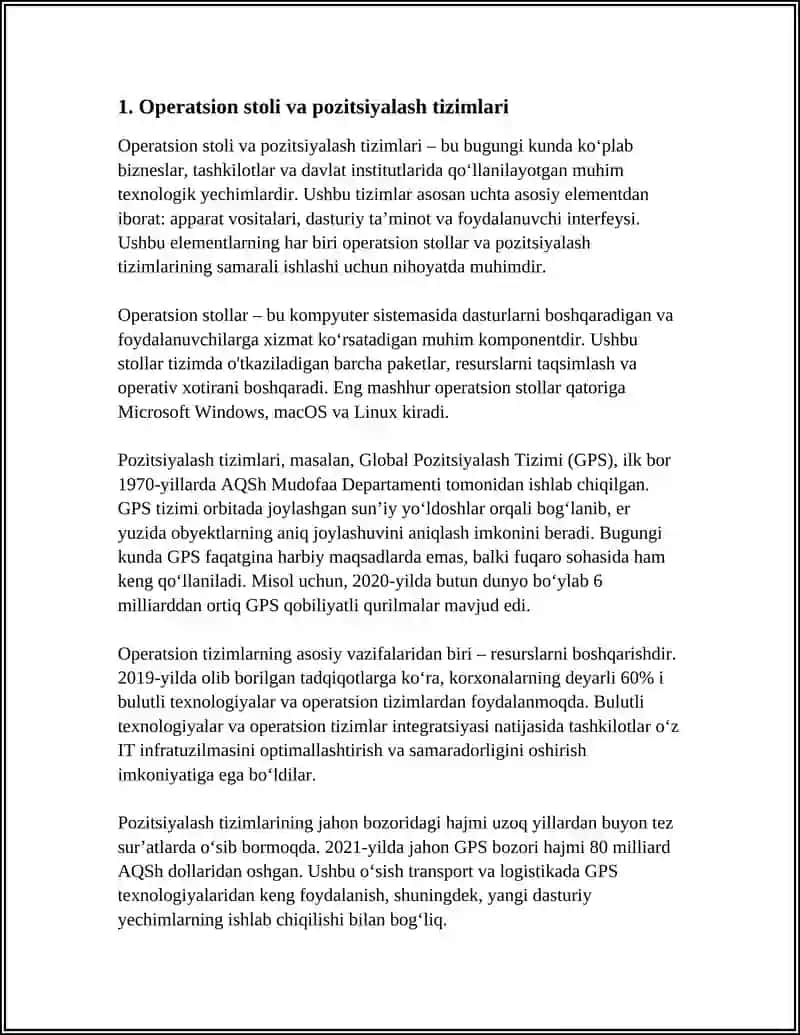 Operatsion stoli va pozitsiyalash tizimlari 4