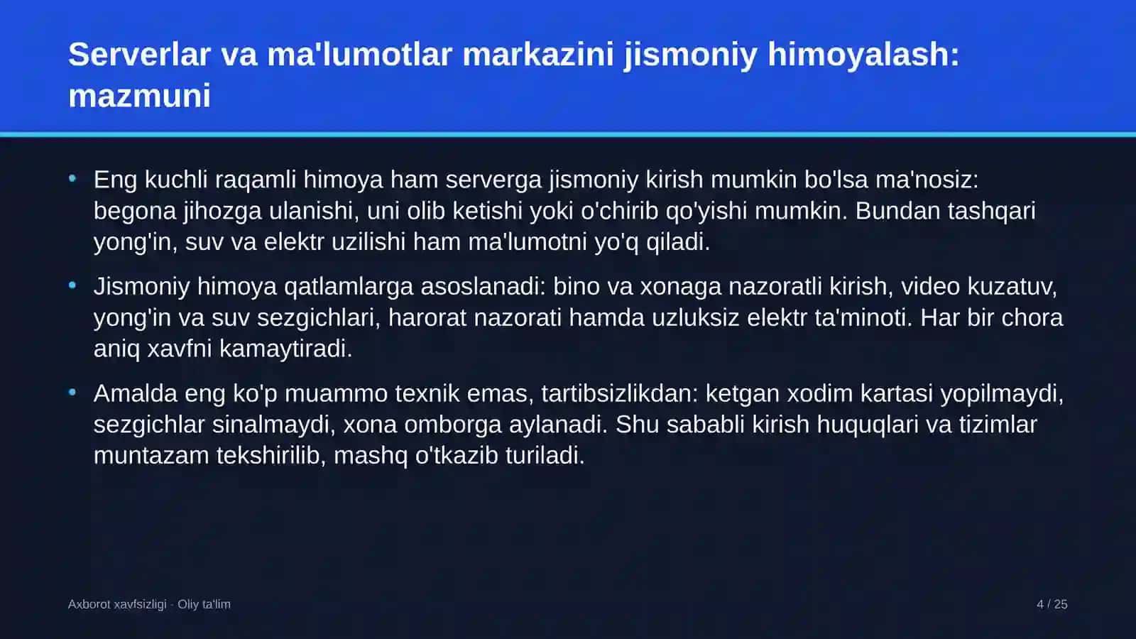 ekskursiya byurolarida serverlar va ma'lumotlar markazini jismoniy himoyalash 7875 4