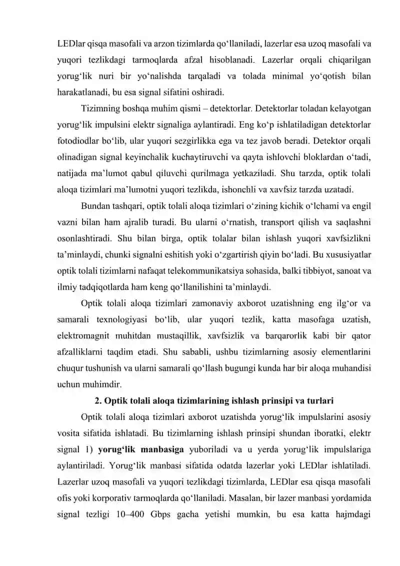 Optik tolali aloqa tizimlari va ularning afzalliklari 4