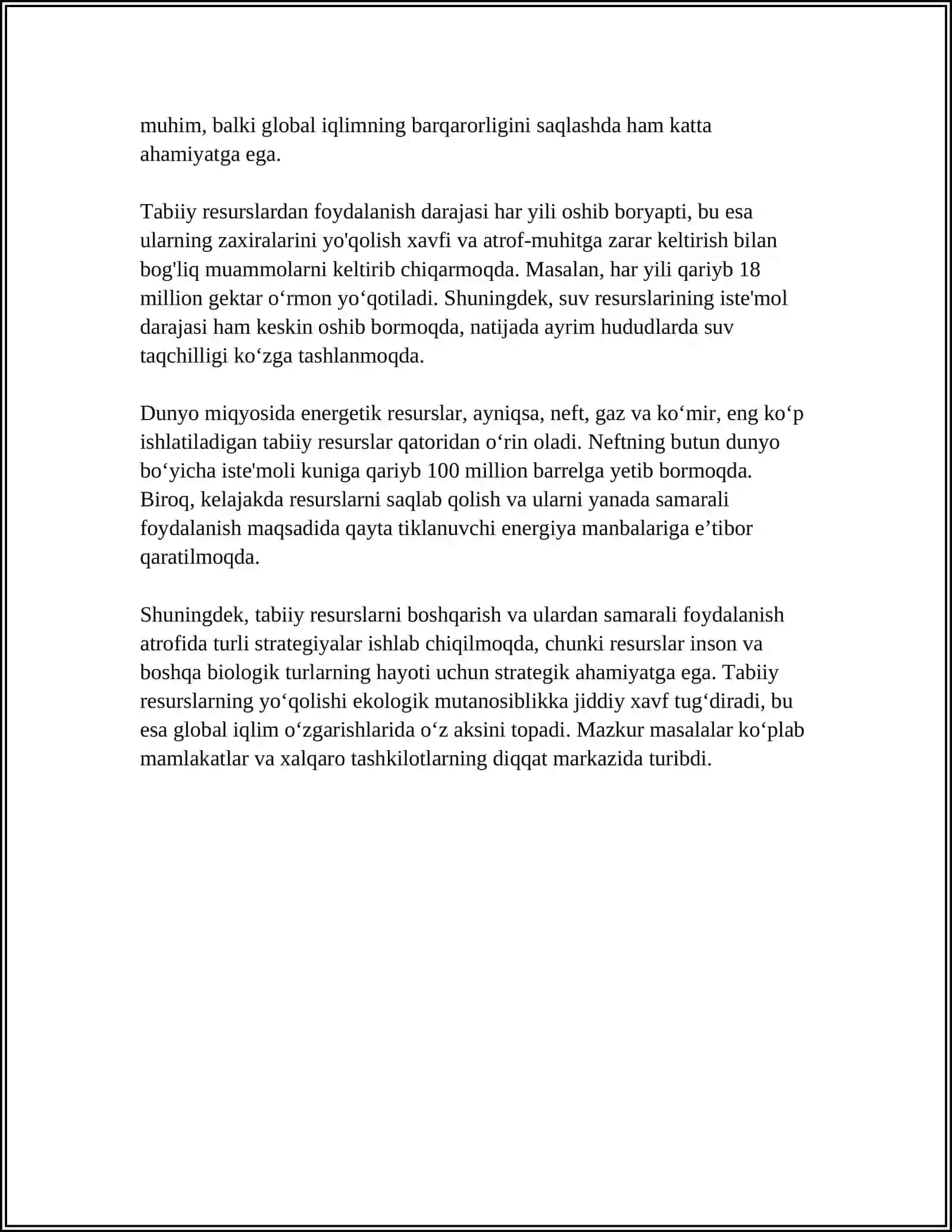 TABIIY RESURSLAR, ULARDAN OQILONA FOYDALANISH 4