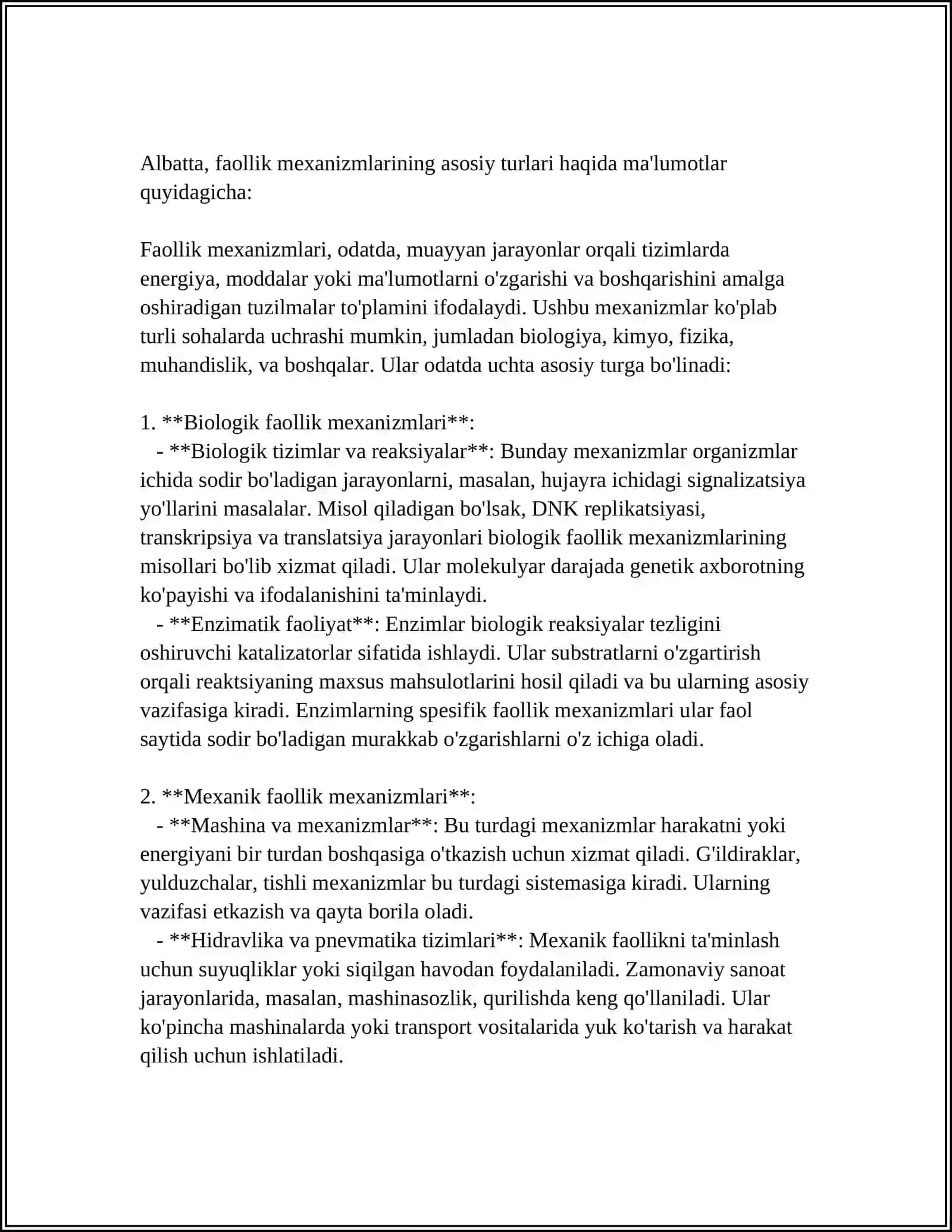 FAOLLIK MEXANIZMLARINING TASNIFI 4