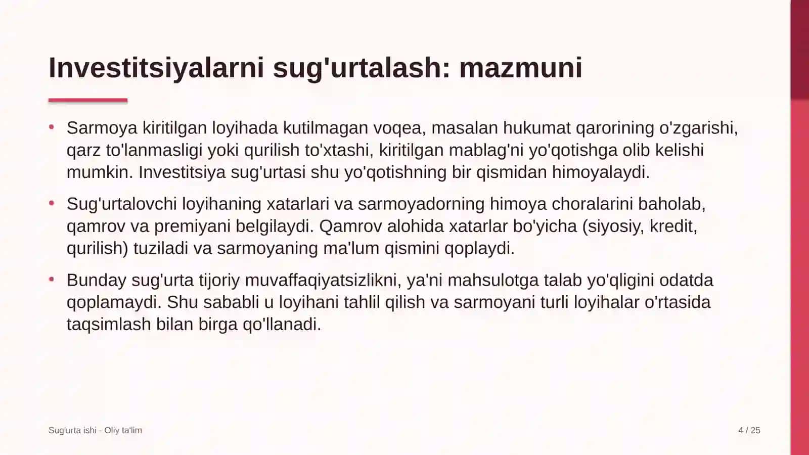 Investitsiyalarni sug'urtalash: mohiyati 4