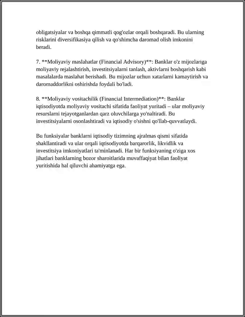 Mavzu: BANKLAR VA BANK TIZIMI 4