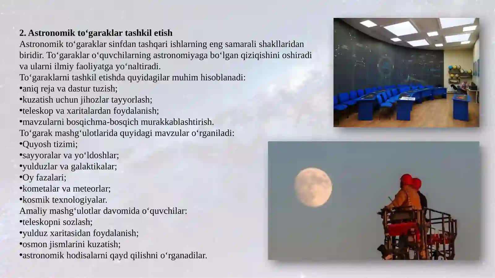 Astronomiyadan sinfdan tashqari ishlarni tashkil etish va o'tkazish metodikasi 4