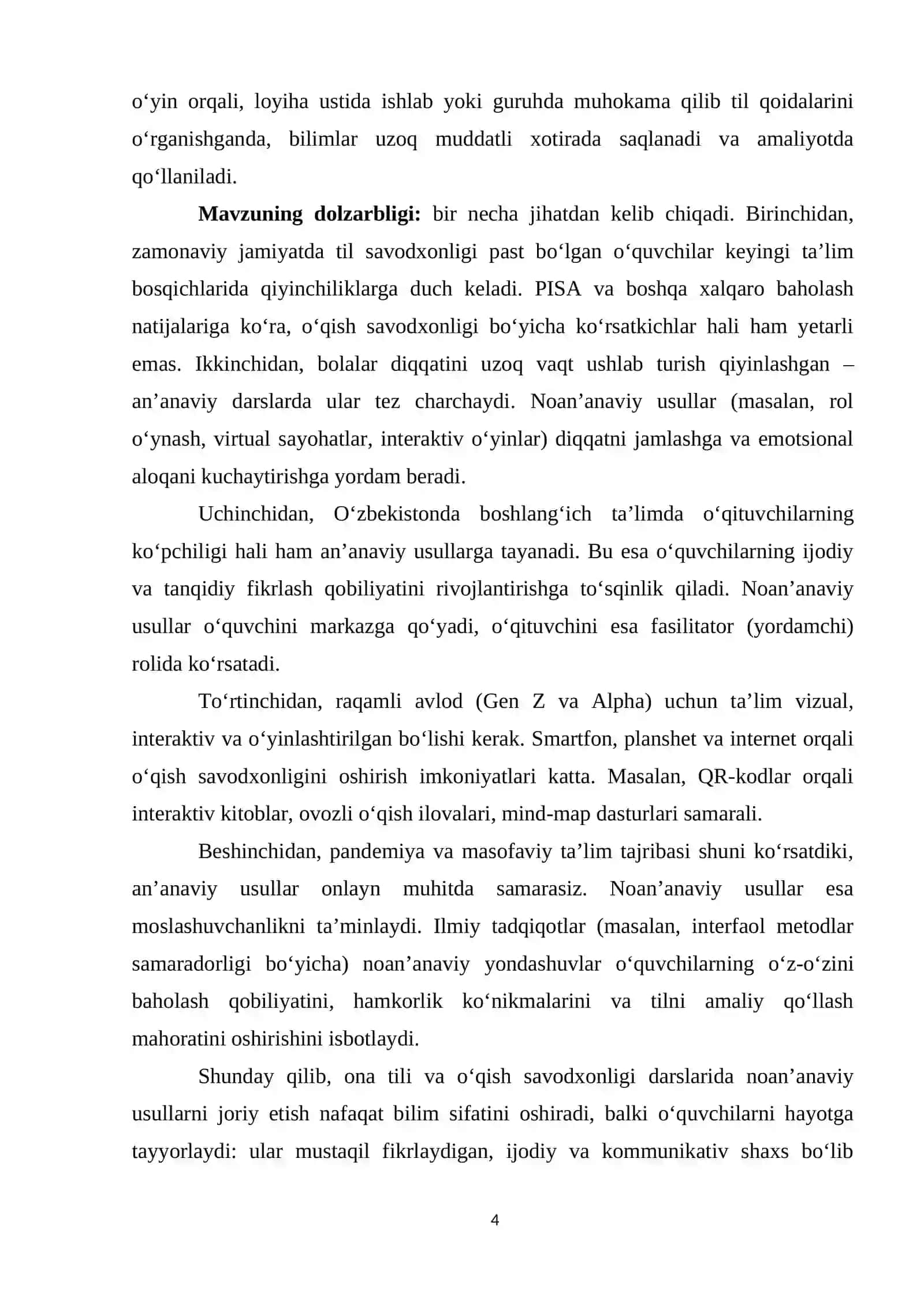Ona tili va o‘qish savodxonligi darslarida noan’anaviy usullardan foydalanish 4