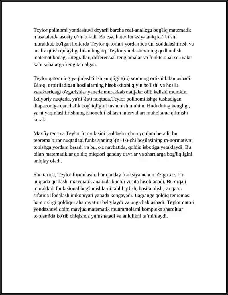 IXTIYORIY FUNKSIYA UCHUN TEYLOR FORMULASI 4