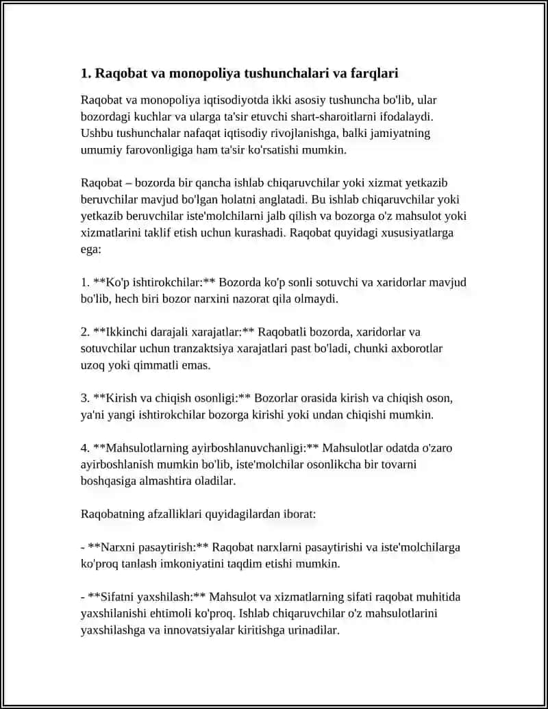 Mavzu: RAQOBAT VA MONOPOLIYA 4