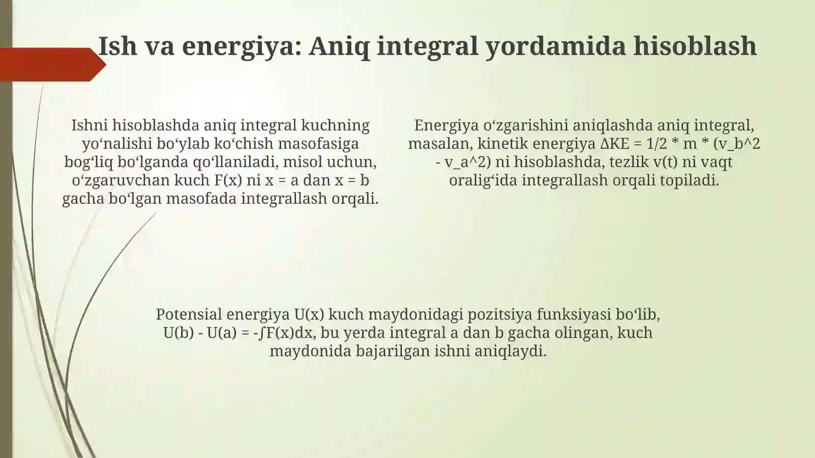 Aniq integralning mexanika va fizikada o'rni 4