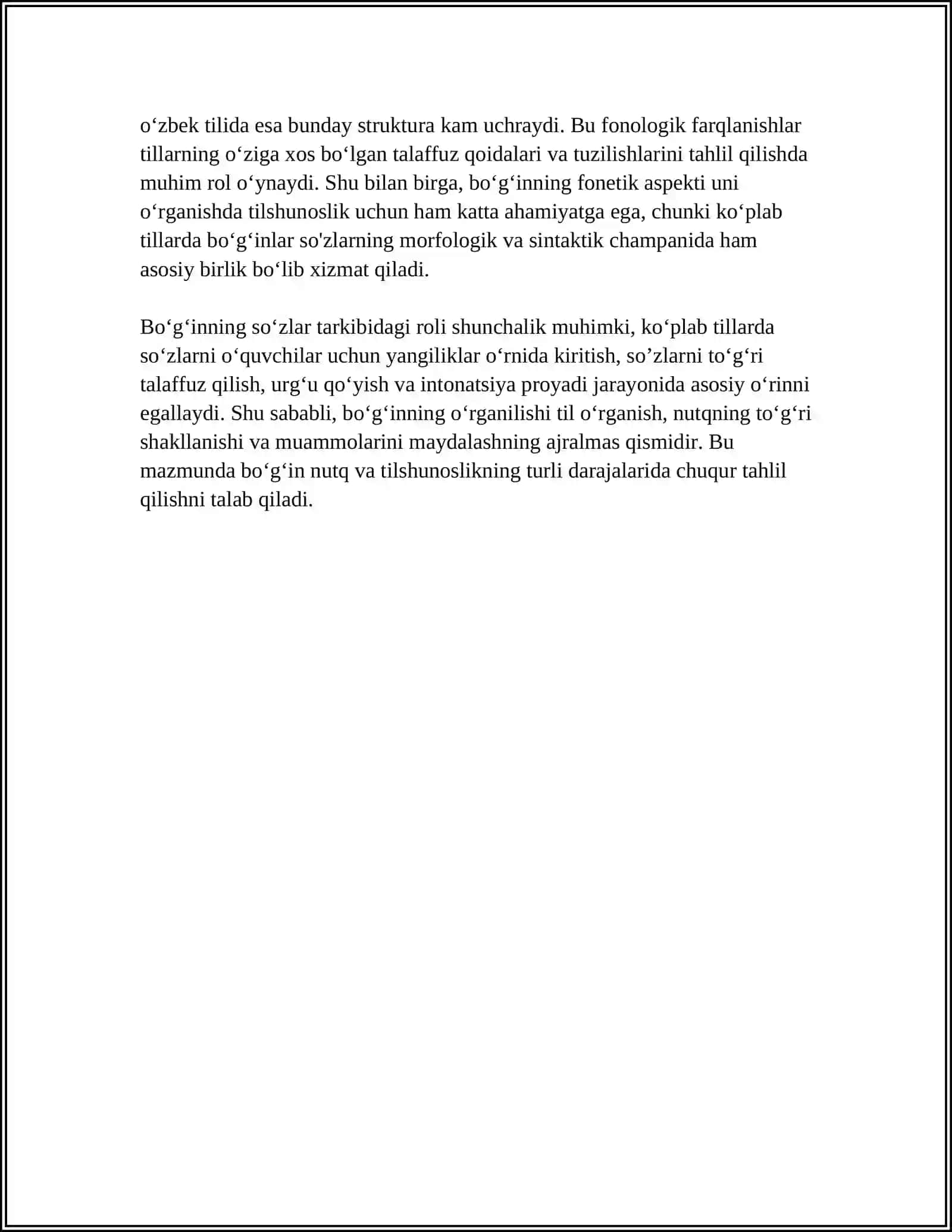 BOʻGʻIN, URGʻU, INTONATSIYA 4