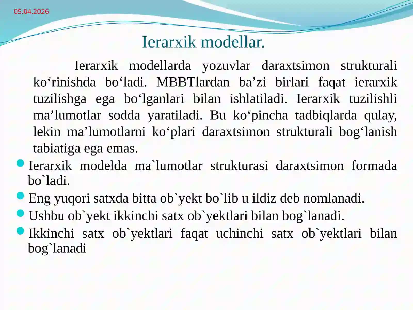 Ma’lumot modeli 4