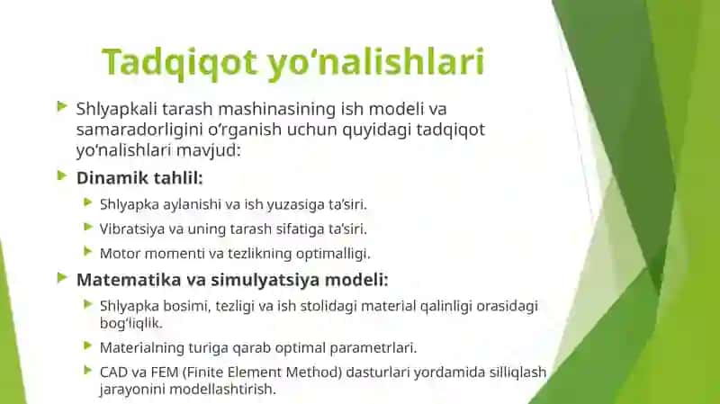 Shlyapkali tarash mashinasi ishi modelining tadqiqoti 4