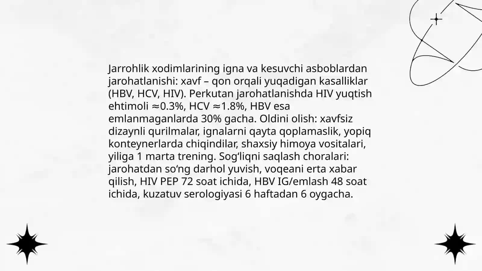 Tibbiy xodimlar uchun jarrohliklikdagi xavf xatarlar va ularni boshqarish 4