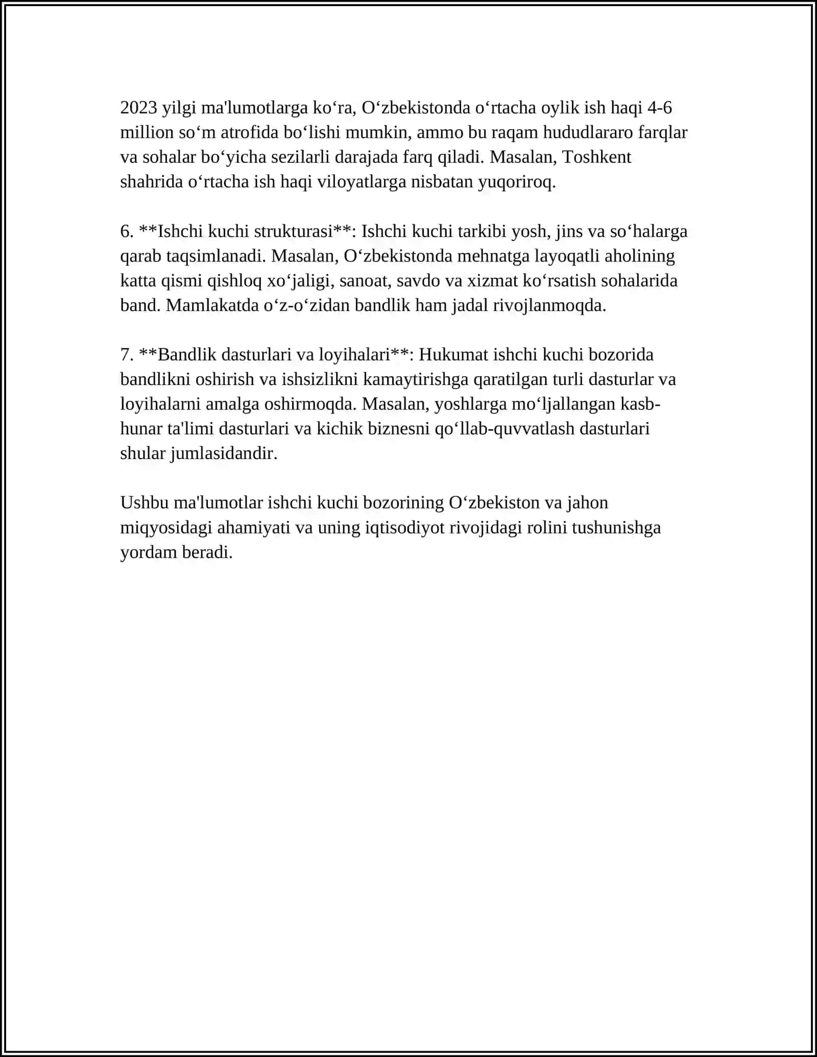 ISHCHI KUCHI UNING BANDLIGI VA ISHSIZLIK 4