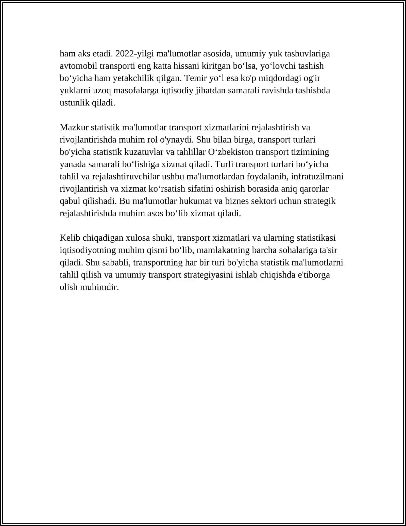 TRANSPORT XIZMATI STATISTIKASI 4