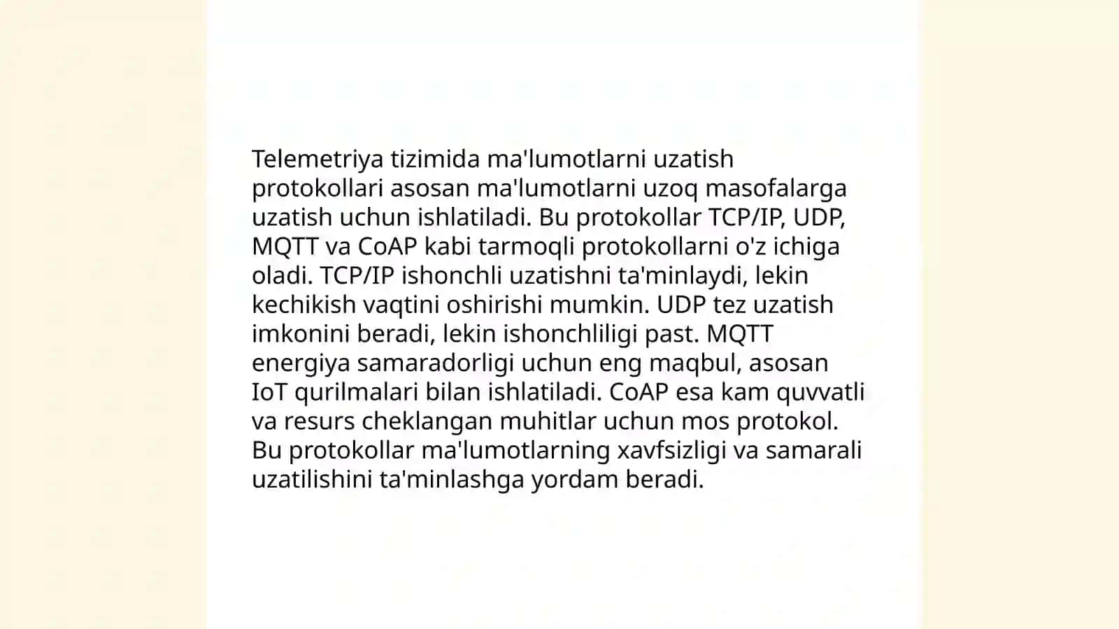 Telemetriya tizimini tavsiflovchi parametrlar 4