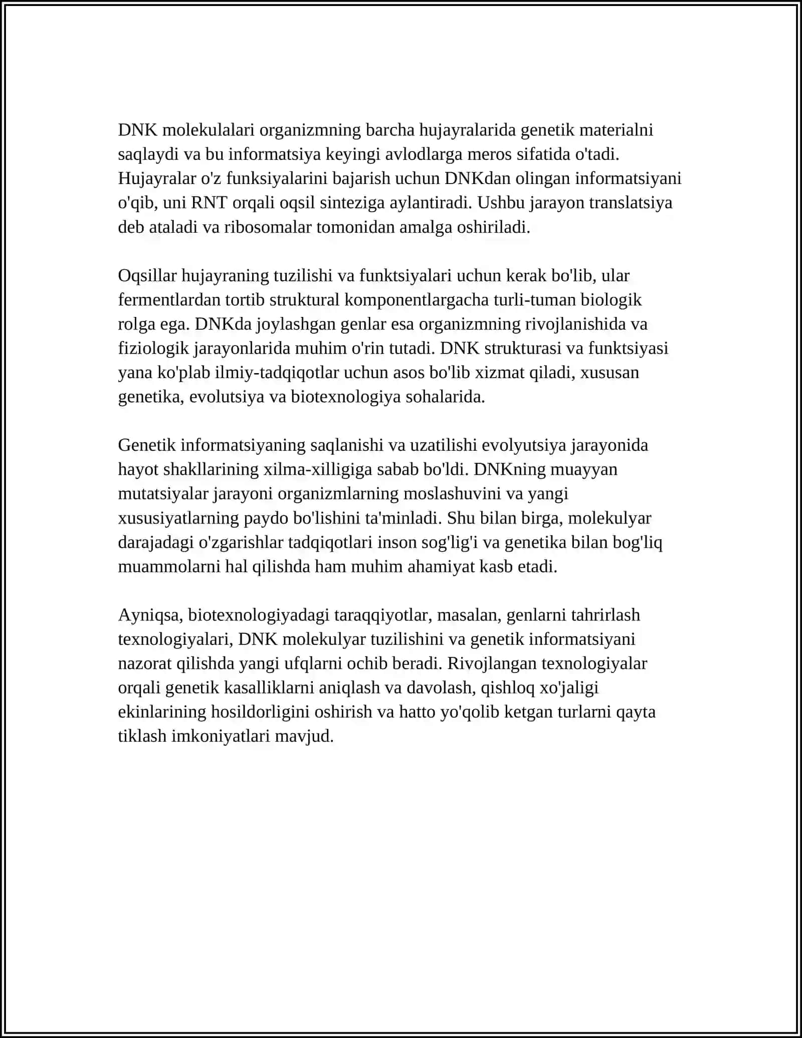 HAYOTNING MOLEKULYAR DARAJASI 4