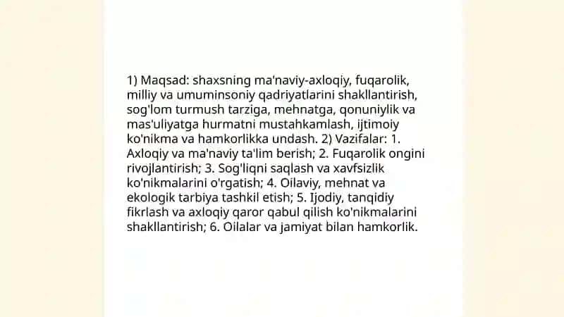 Tarbiya fanini oʻqitishda davlat talim standartlari oʻquv dasturi 4