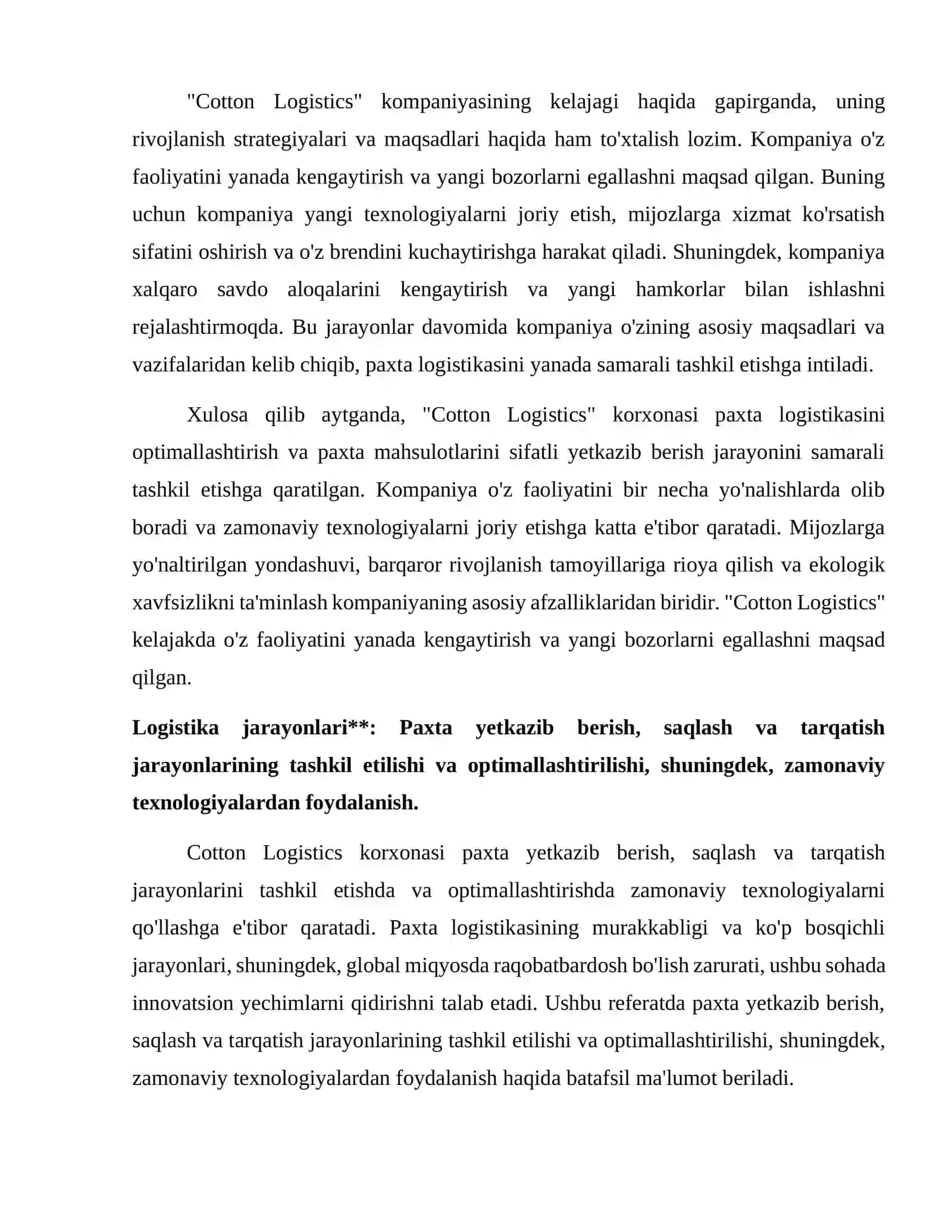 “Cotton Logistics “ korxonasi 4