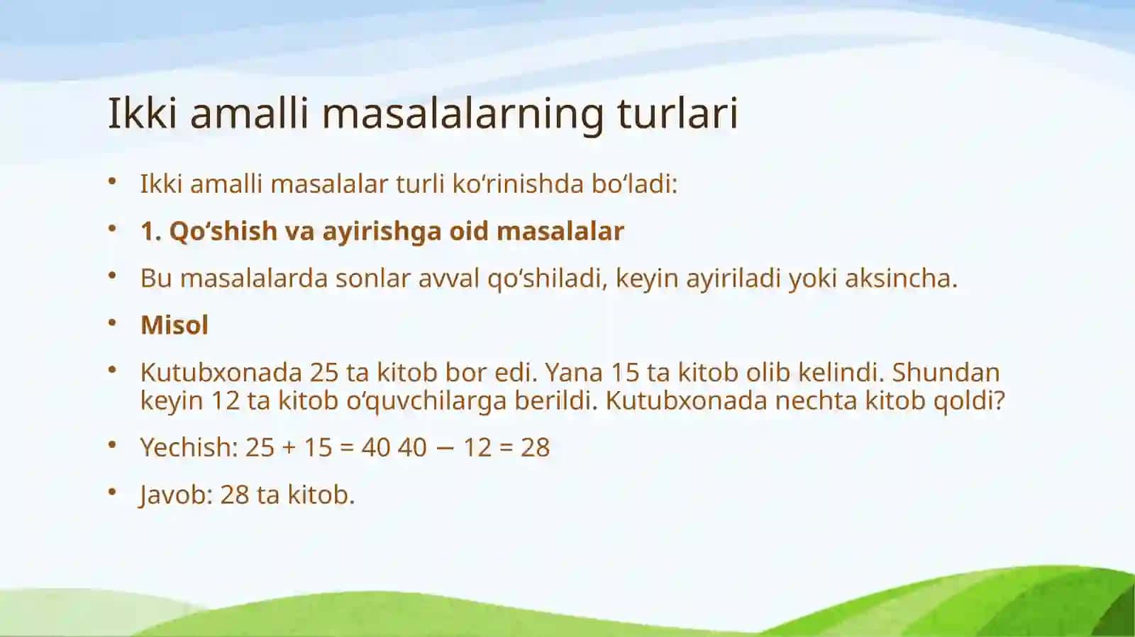 Ikki amalli masalalar.Matematikasi 4