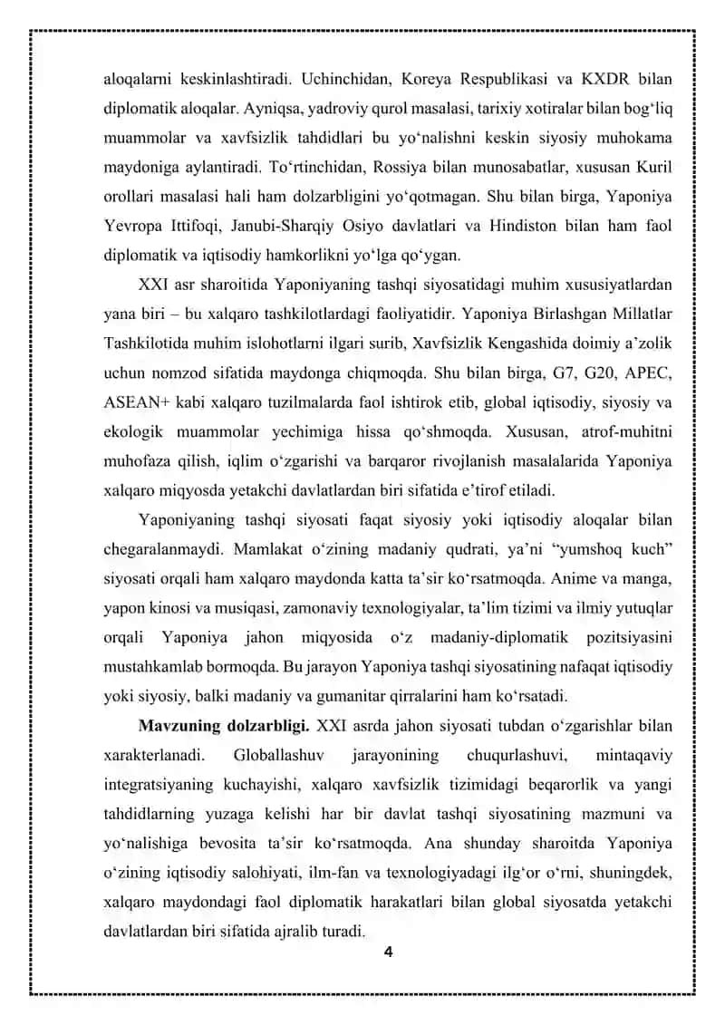 XXI asrda Yaponiyaning tashqi siyosiy aloqalar 4