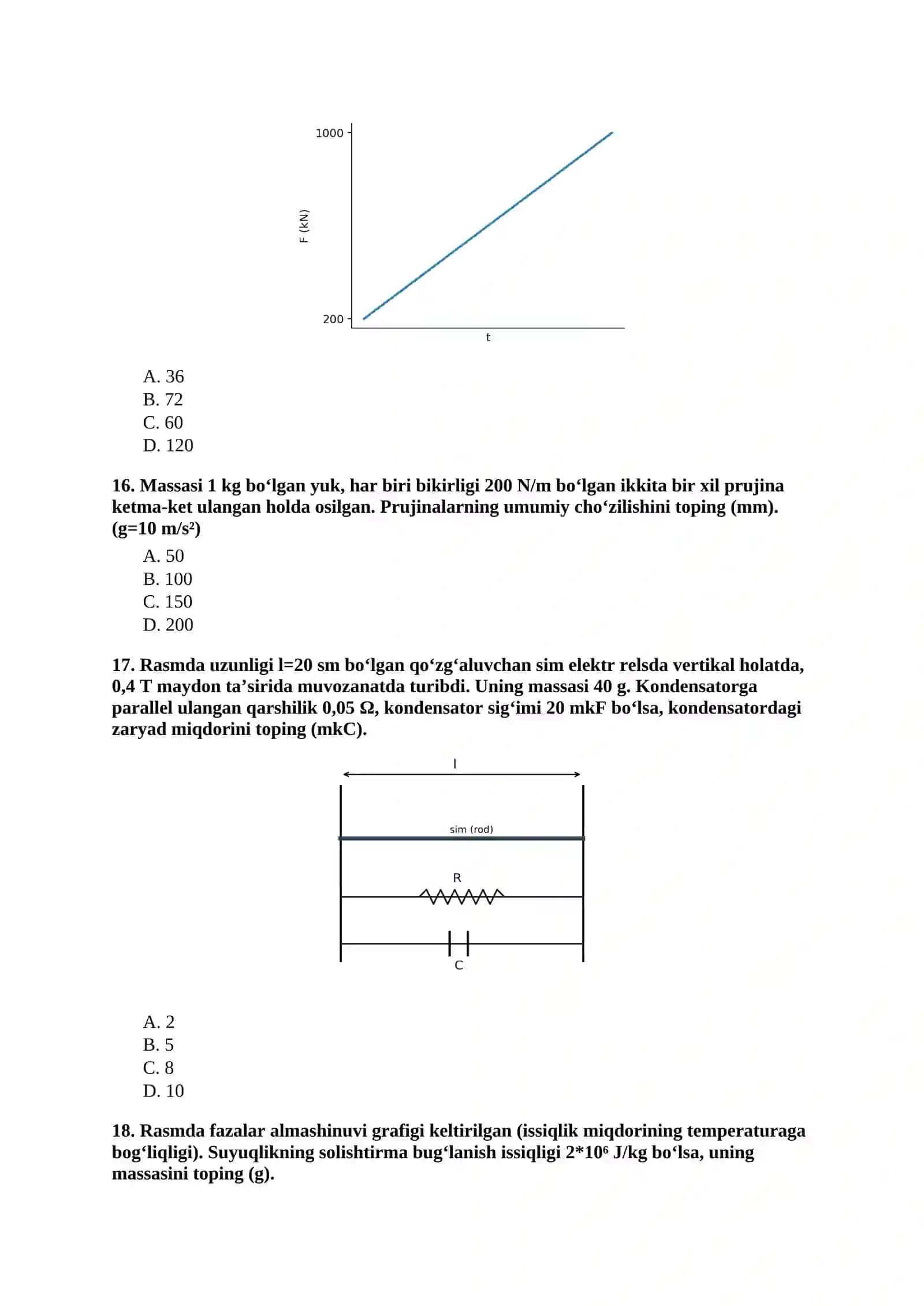 Maktabga ishga kirish uchun test. FIZIKA - Kirish testi-3 4