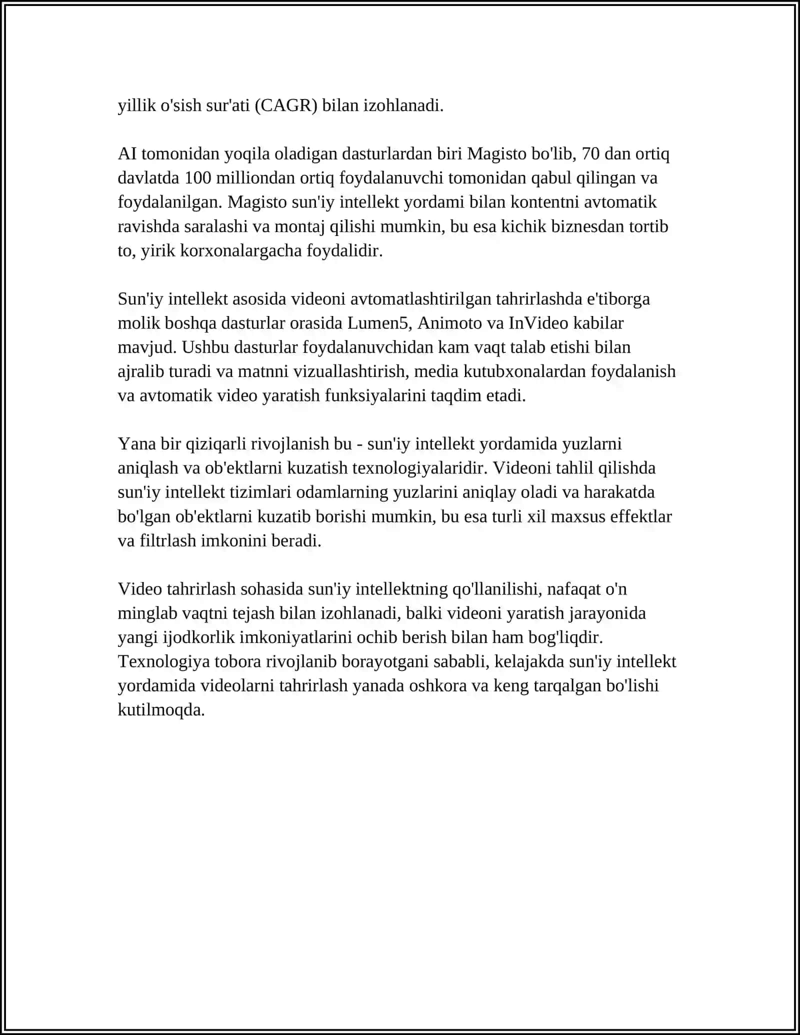 MUSTAQIL ISH Mavzu: SUNIY INTELEKT ADOBE YORDAMIDA VIDEO MALUMOTLARNI TAHRIRLASH 4