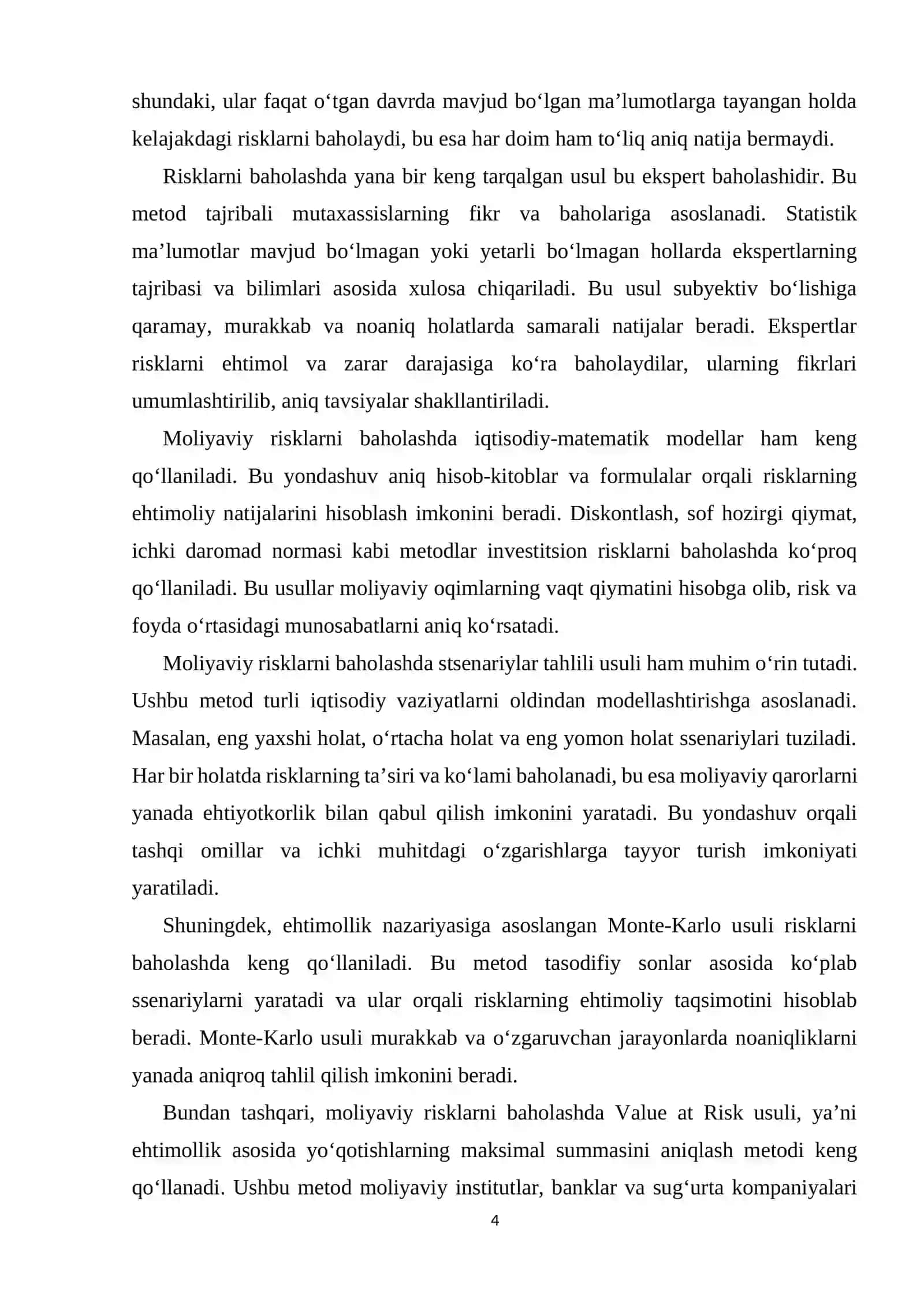 Moliyaviy risklarni baholash usullari 4