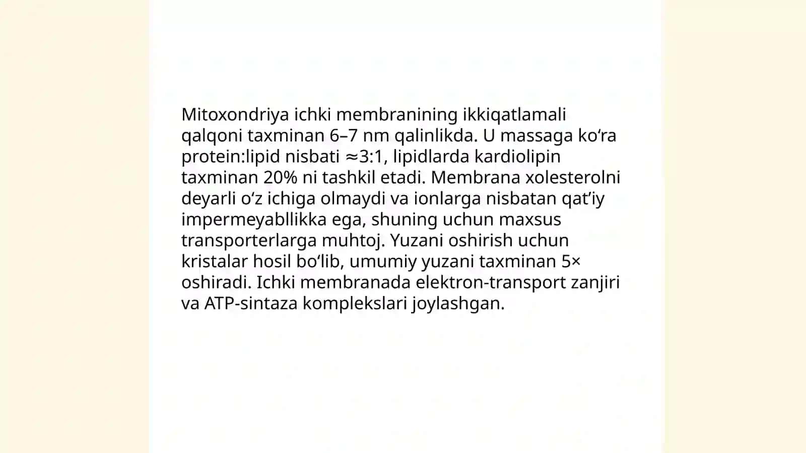 Mitoxondriya membranalarining tuzilishi 4