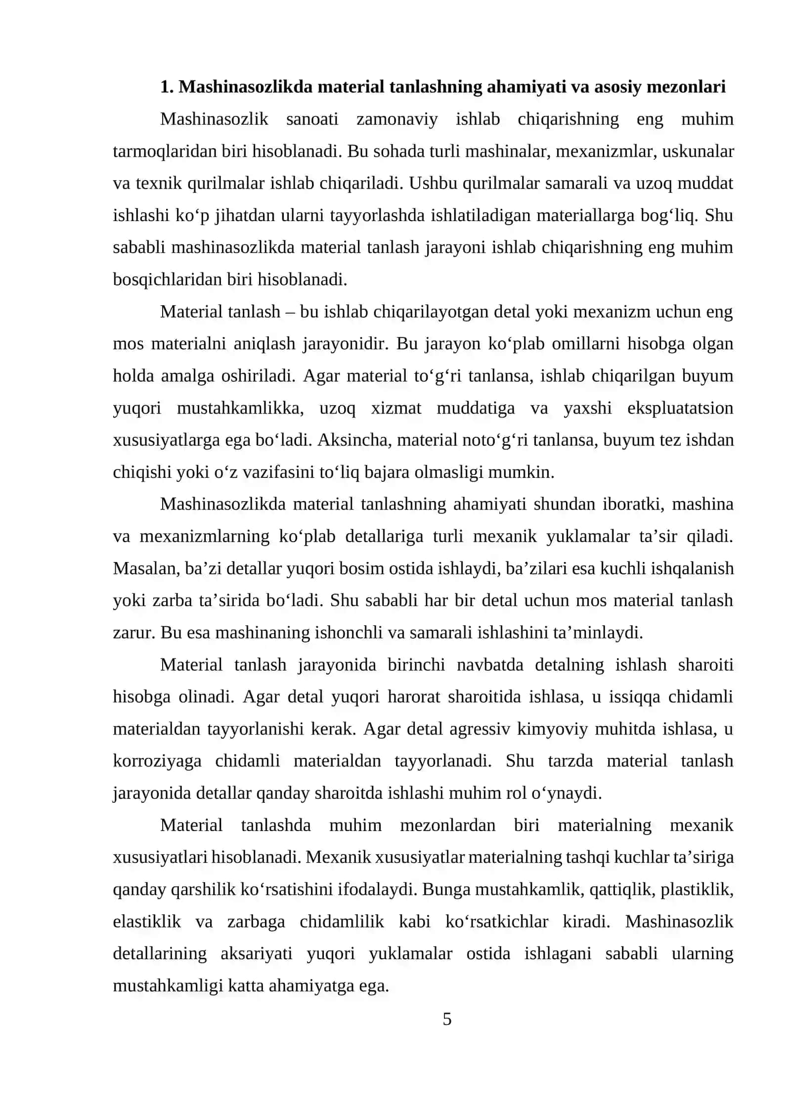 MASHINASOZLIKDA MATERIAL TANLASH VA TEXNOLOGIK DARAJASINI BAXOLASH 4